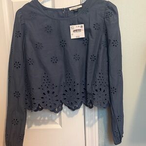 American Eagle Outfitters Blue Eyelet Blouse